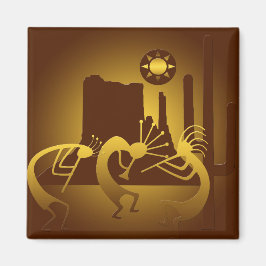 Southwest Kokopelli in Bourgogne en Gold Magneet