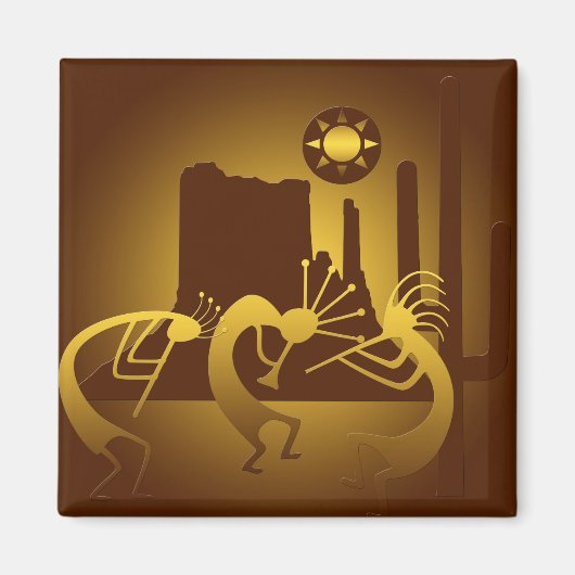 Southwest Kokopelli in Bourgogne en Gold Magneet (Voorkant)