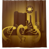 Southwest Kokopelli in Bronze en Gold Douchegordijn (Voorkant)