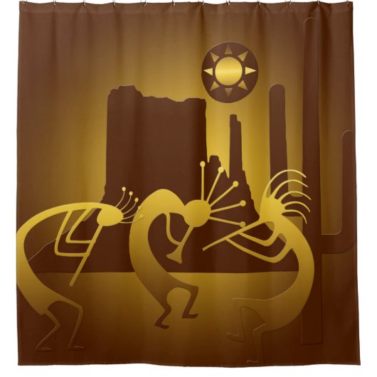 Southwest Kokopelli in Bronze en Gold Douchegordijn (Voorkant)