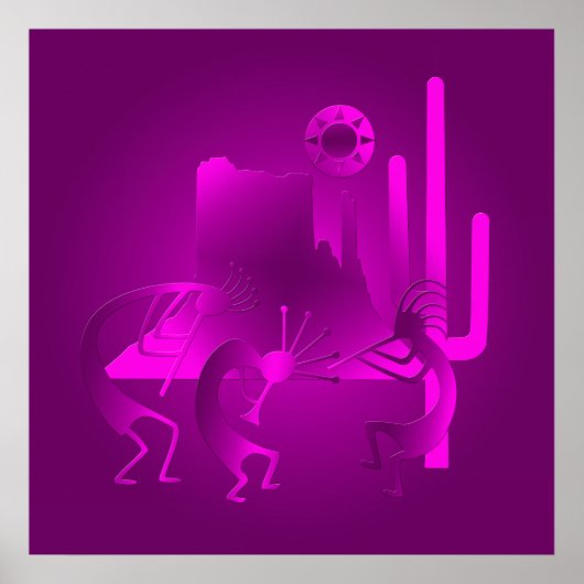 Southwest Kokopelli in Paars Poster (Voorkant)