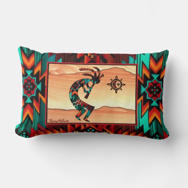 Southwest Kokopelli Lumbar Pillow Kussen (Voorkant)