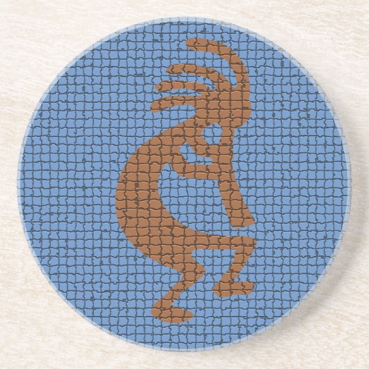 Southwest Kokopelli met Flute Earth Tone Mosaic Zandsteen Onderzetter (Voorkant)
