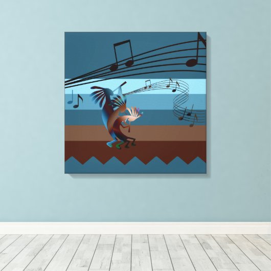 Southwest Kokopelli Music 20s Wrapped Canvas Print (Insitu (Houten vloer))