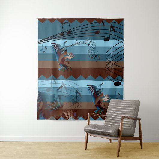 Southwest Kokopelli Music XL Tapestry Wandkleed (In situ)