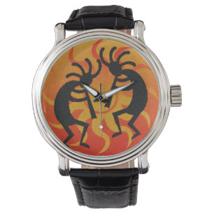 Southwest Kokopelli Oranje Black Tribal Sun Horloge