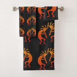 Southwest Kokopelli Pattern Oranje en Black Bad Handdoek