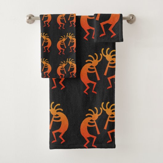 Southwest Kokopelli Pattern Oranje en Black Bad Handdoek (Insitu)