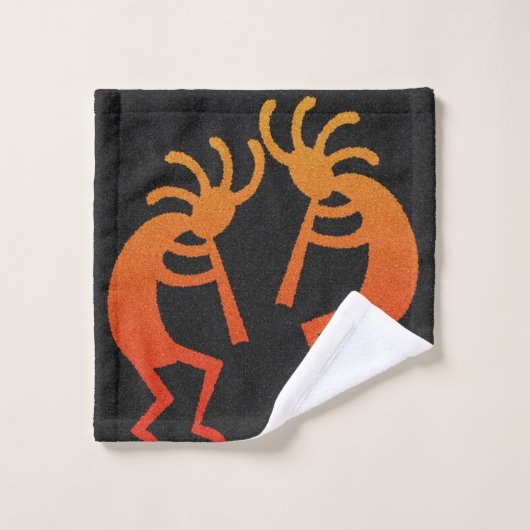 Southwest Kokopelli Pattern Oranje en Black Bad Handdoek (Wasdoekje)