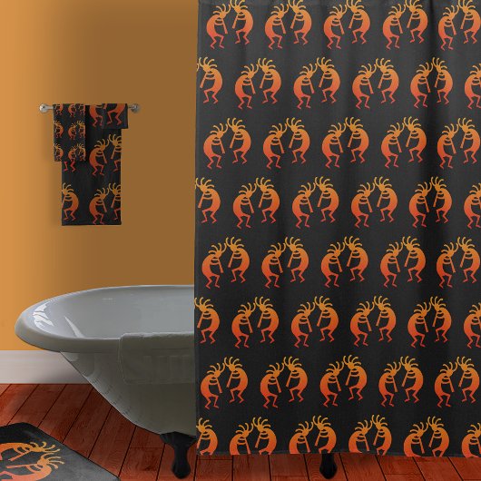 Southwest Kokopelli Pattern Oranje en Black Douchegordijn
