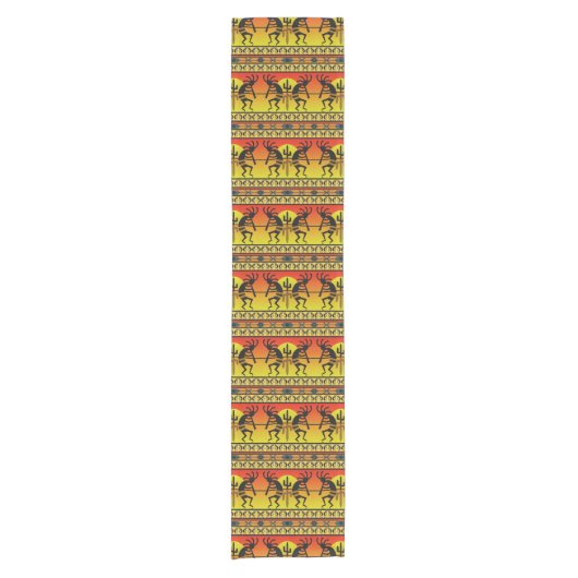 Southwest Kokopelli Pattern Yellow and Red Korte Tafelloper (Voorkant)
