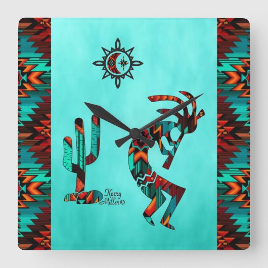 Southwest Kokopelli Square Wall Clock Vierkante Klok (Voorkant)