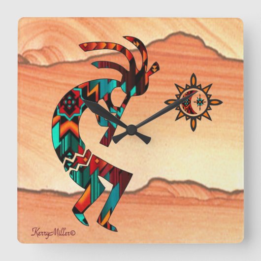 Southwest Kokopelli Square Wall Clock Vierkante Klok (Voorkant)
