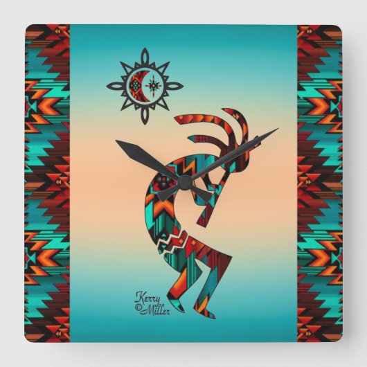 Southwest Kokopelli Square Wall Clock Vierkante Klok (Voorkant)
