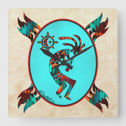Southwest Kokopelli Square Wall Clock Vierkante Klok (Voorkant)
