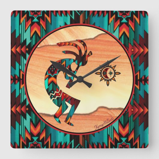 Southwest Kokopelli Square Wall Clock Vierkante Klok (Voorkant)