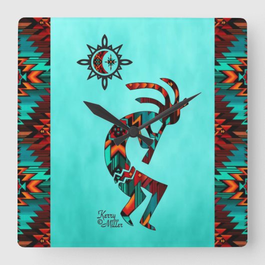Southwest Kokopelli Square Wall klok (Voorkant)