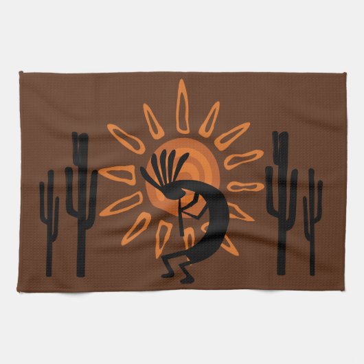 Southwest Kokopelli Sun Desert Rustic K Towel Theedoek (Horizontaal)