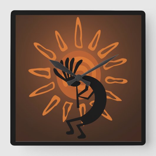 Southwest Kokopelli Sun Rustic Clock Vierkante Klok (Voorkant)