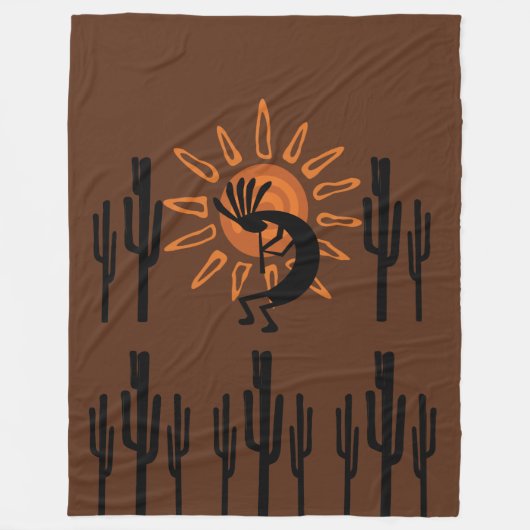 Southwest Kokopelli Sun Rustic Lg Fleece Blanket (Voorkant)