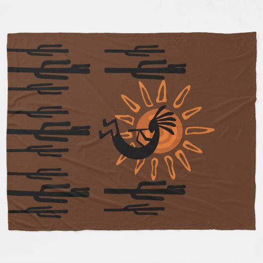 Southwest Kokopelli Sun Rustic Lg Fleece Blanket (Voorkant (Horizontaal))