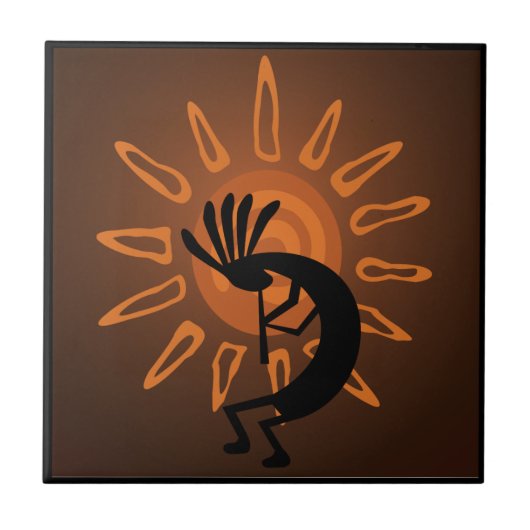 Southwest Kokopelli Sun Rustic Tile Tegeltje (Voorkant)