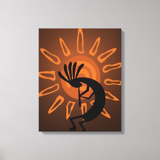 Southwest Kokopelli Sun Rustic Wrapped Canvas Afdruk (Voorkant)