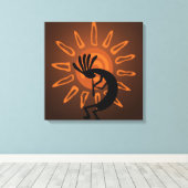 Southwest Kokopelli Sun Rustic Wrapped Canvas Afdruk (Insitu (Houten vloer))