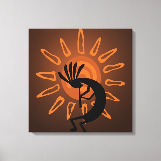 Southwest Kokopelli Sun Rustic Wrapped Canvas Afdruk (Voorkant)