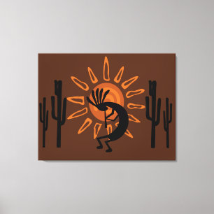 Southwest Kokopelli Sun Rustic Wrapped Canvas Afdruk