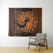 Southwest Kokopelli Sun Rustic XL Tapestry Wandkleed (In Situ (horizontaal))