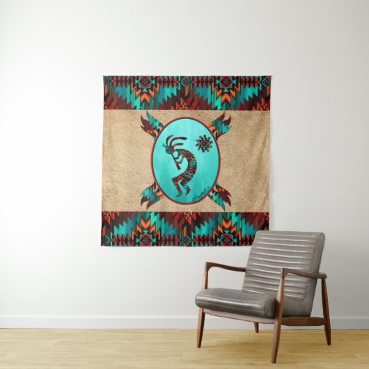 Southwest Kokopelli Tapestry Wandkleed (In situ)