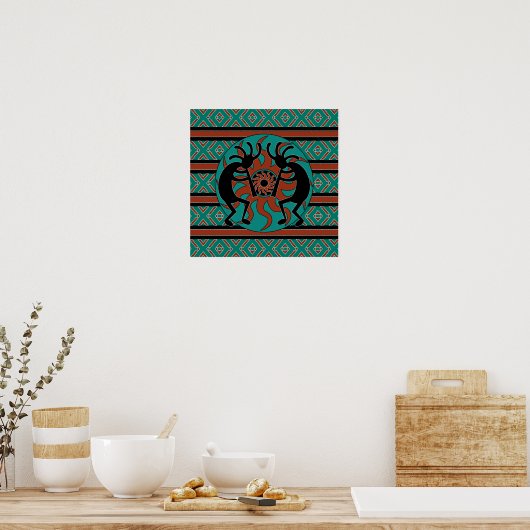 Southwest Kokopelli Turquoise Wall Art Poster (Keuken)