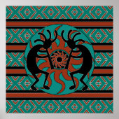 Southwest Kokopelli Turquoise Wall Art Poster (Voorkant)