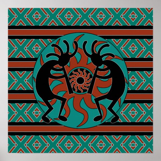 Southwest Kokopelli Turquoise Wall Art Poster (Voorkant)