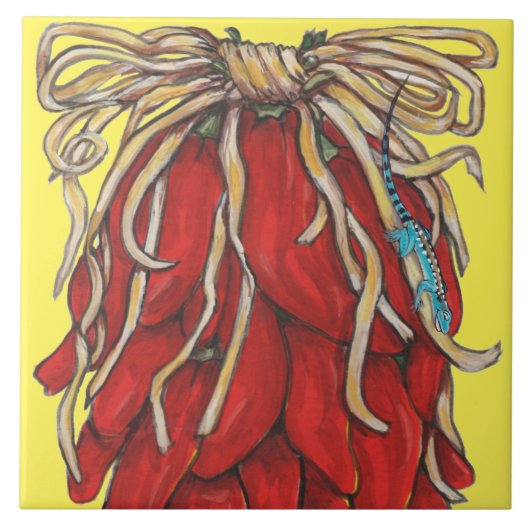 Southwest Lizard Red Chili Pepper House Number Tegeltje (Voorkant)