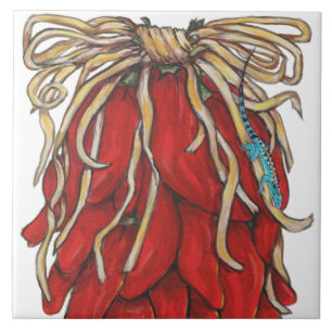 Southwest Lizard Red Chili Pepper House # Top Tegeltje