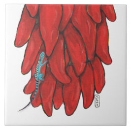 Southwest Lizard & Red Chili Pepper Ristra Mural Tegeltje