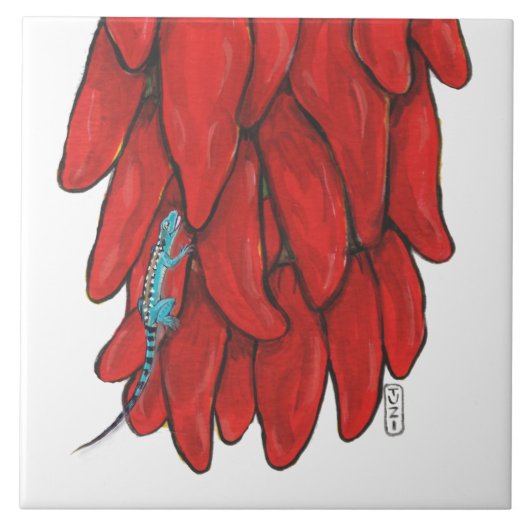 Southwest Lizard & Red Chili Pepper Ristra Mural Tegeltje (Voorkant)