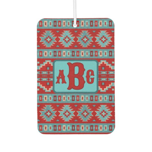 Southwest Mesas Turquoise en Red Design Monogram Luchtverfrisser (Voorkant)