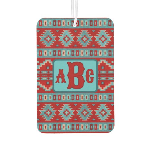 Southwest Mesas Turquoise en Red Design Monogram Luchtverfrisser (Achterkant)