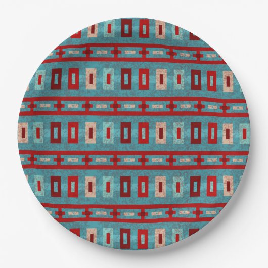 Southwest Mesas Turquoise & Red Geometric Design Papieren Bordje (Voorkant)