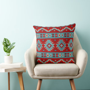 Southwest Mesa's Turquoise & Rood 20in Kussen