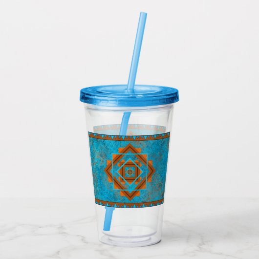 Southwest Mountain Peaks Turquoise Geometric Acryl Drinkbeker (Achterkant)
