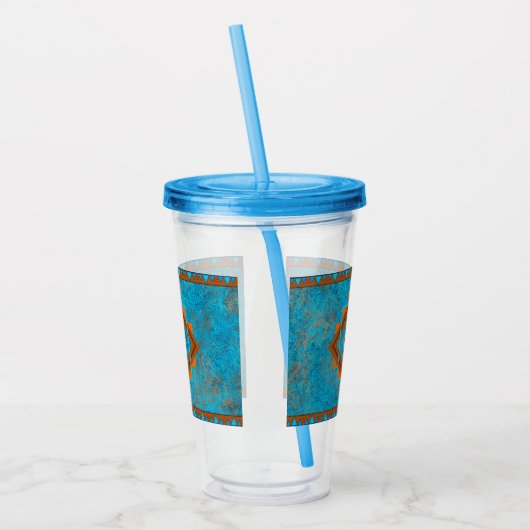 Southwest Mountain Peaks Turquoise Geometric Acryl Drinkbeker (Links)