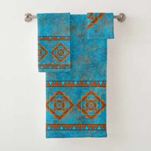 Southwest Mountain Peaks Turquoise Geometric Bad Handdoek (Insitu)