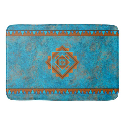 Southwest Mountain Peaks Turquoise Geometric Badmat (Voorkant)