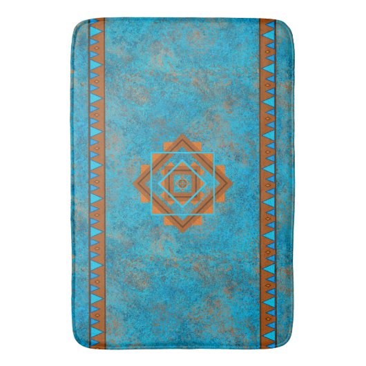 Southwest Mountain Peaks Turquoise Geometric Badmat (Voorkant Verticaal)