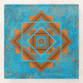 Southwest Mountain Peaks Turquoise Geometric Glazen Onderzetter (Voorkant)