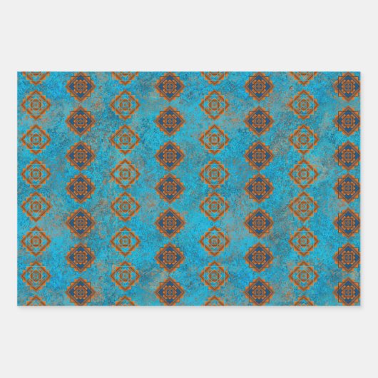Southwest Mountain Peaks Turquoise Geometric Inpakpapier Vel (Voorkant 3)